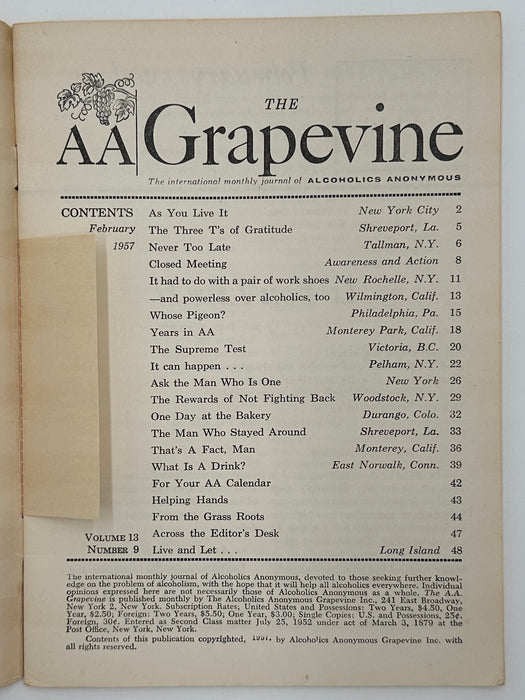 AA Grapevine from February 1957