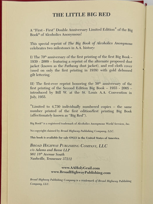 The Little Big Red - Alcoholics Anonymous Double Anniversary Limited Edition