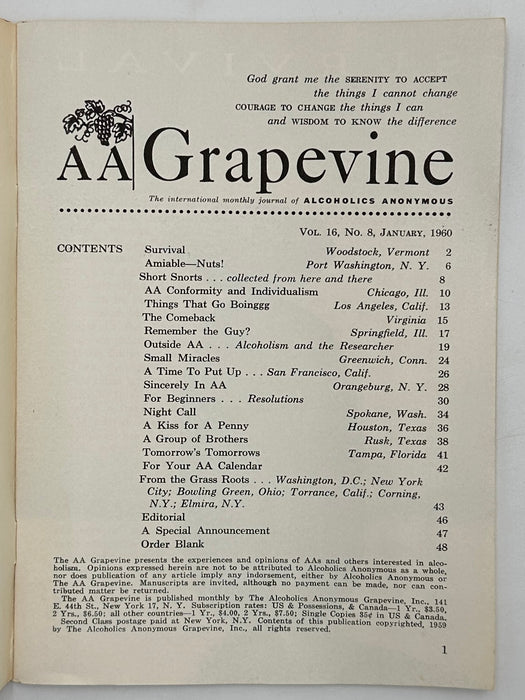 AA Grapevine from January 1960