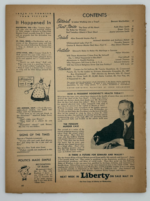 Liberty Magazine from May 1937 - Will Oxford Religious Drive get into Politics?