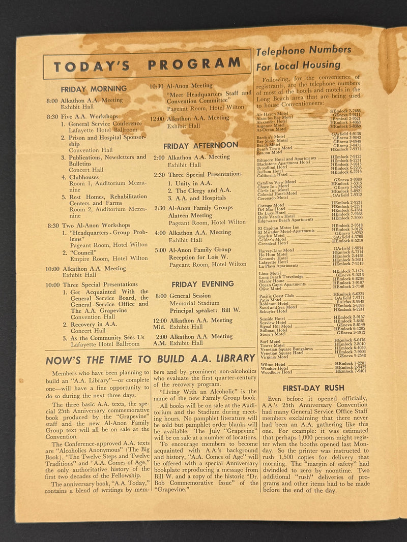 1960 Alcoholics Anonymous 25th Anniversary International Convention Collection — Long Beach, California