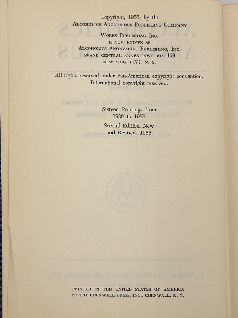 Alcoholics Anonymous Second Edition First Printing from 1955 - RDJ