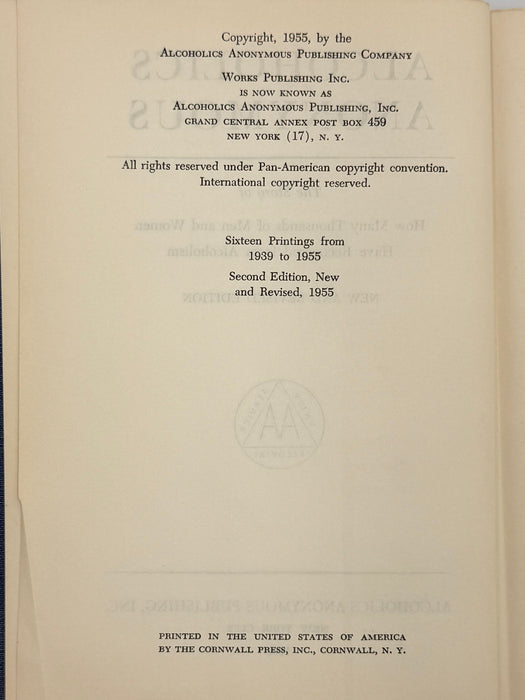 Alcoholics Anonymous Second Edition First Printing from 1955 - RDJ