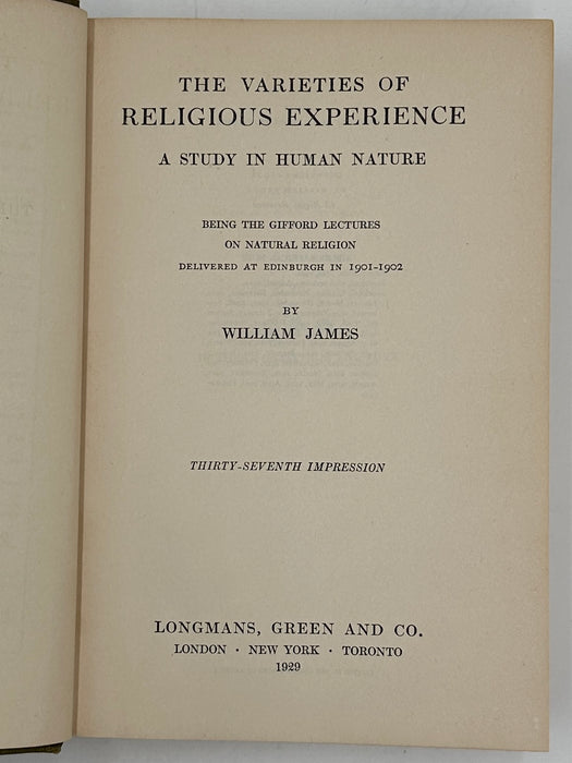 Varieties of Religious Experience by William James - from 1929 with the original dust jacket Recovery Collectibles