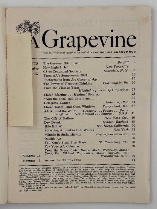 AA Grapevine from December 1957 - The Greatest Gift of All by Bill