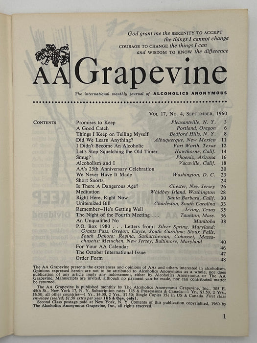 AA Grapevine from September 1960