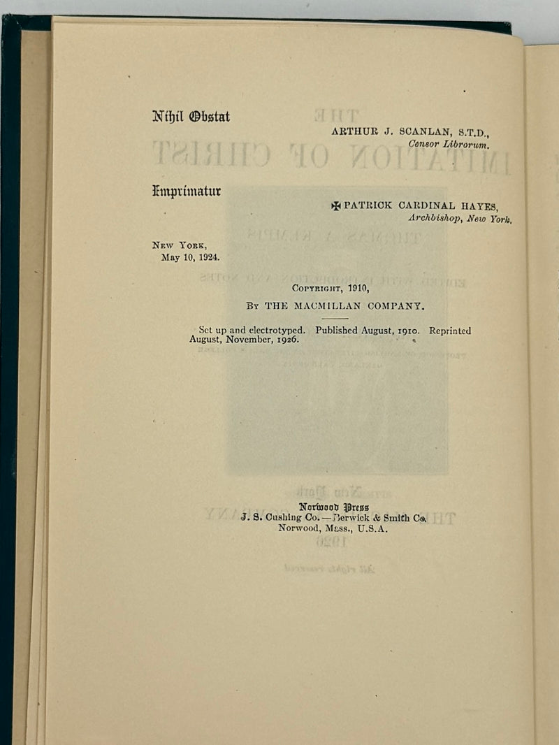 The Imitation of Christ BY THOMAS A KEMPIS - 1926 - ODJ