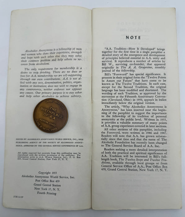 A.A. Tradition How It Developed By BILL W. - Fourth Printing - 1959