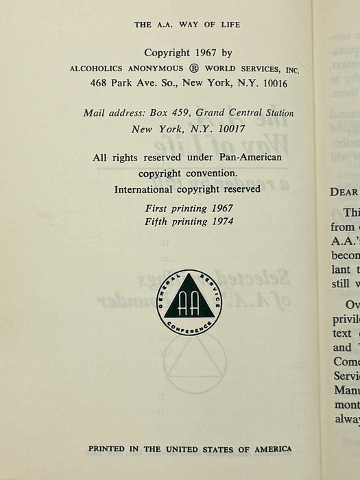 The AA Way of Life: As Bill Sees It - 5th Printing from 1974