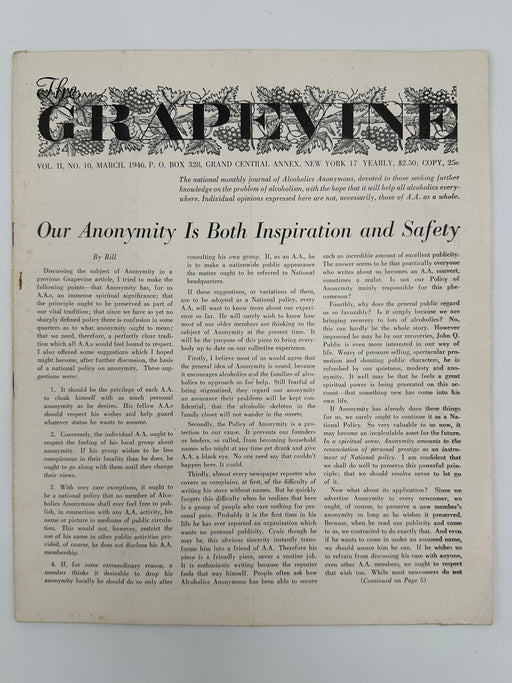 The A.A. GRAPEVINE from March 1946 Recovery Collectibles