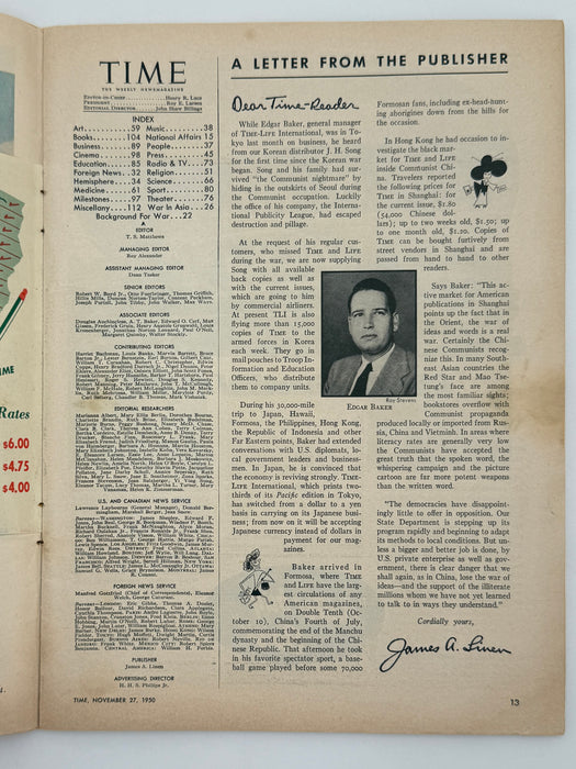 Time Magazine – November 27, 1950 Featuring the Death Notice of Dr. Bob Smith