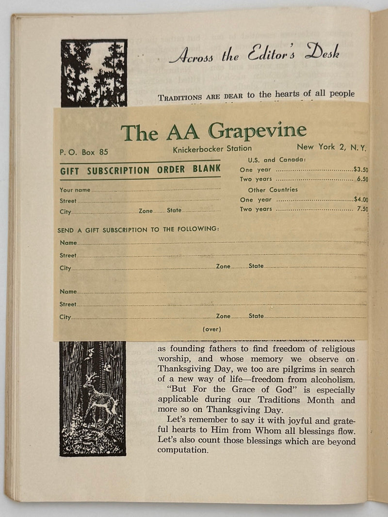 AA Grapevine from November 1957 - Traditions Month Recovery Collectibles