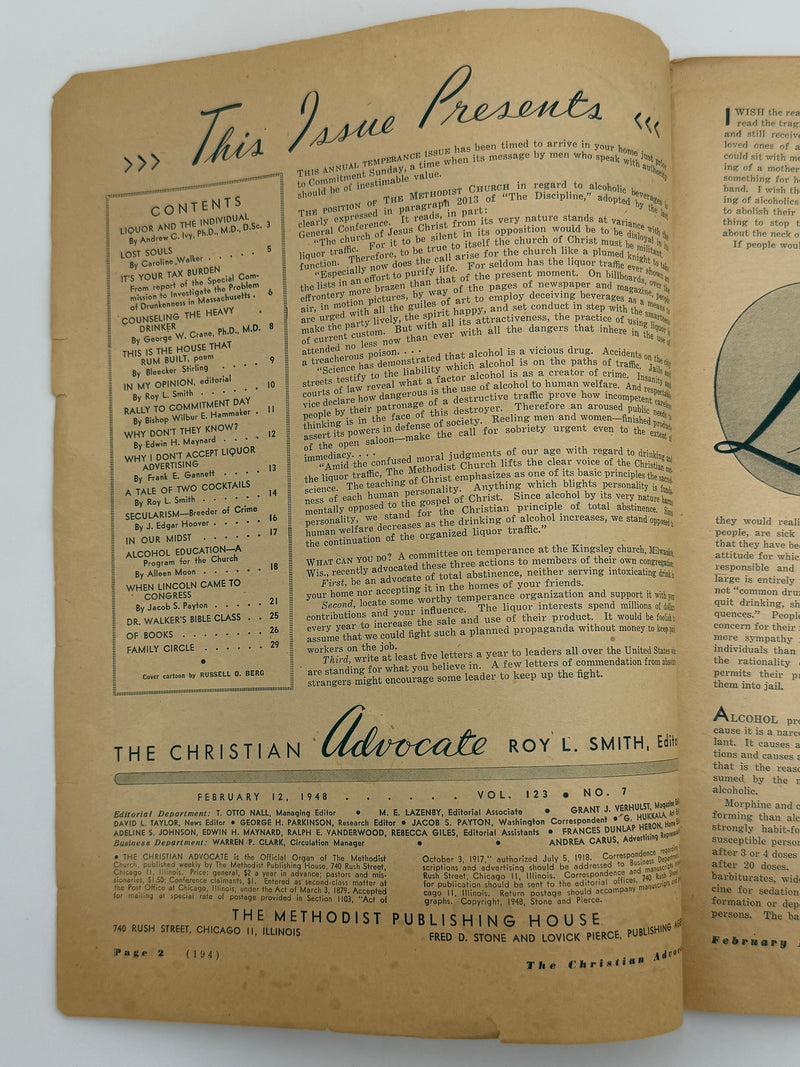 The Christian Advocate — Temperance Issue (February 12, 1948)