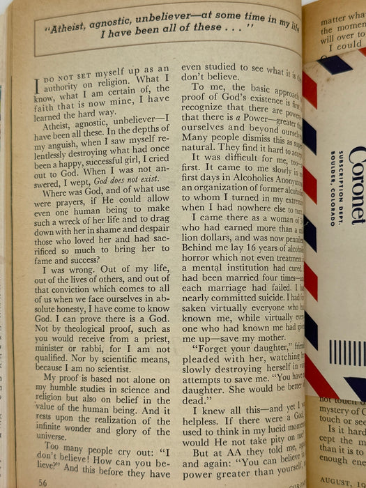 Coronet August 1955 - I Can Prove There Is A God by Lillian Roth