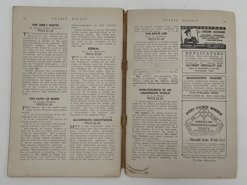 The Pulpit Digest from June 1940 includes Alcoholics Anonymous book advertisement