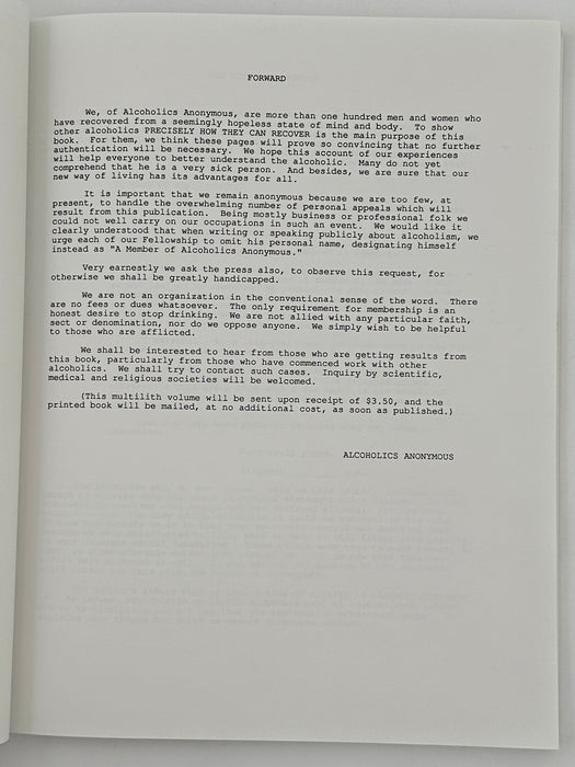 Alcoholics Anonymous Original Manuscript: Limited Edition Reprint