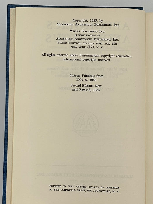 Alcoholics Anonymous Second Edition 3rd Printing from 1959 with ODJ