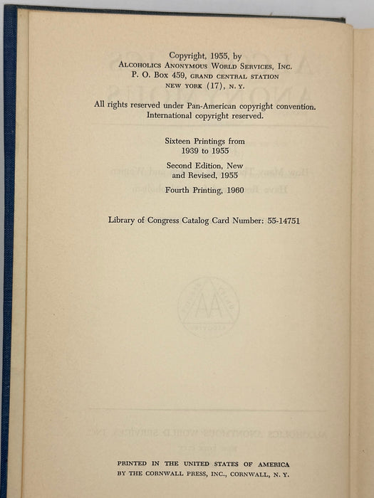 Alcoholics Anonymous Second Edition 4th Printing from 1960 - ODJ