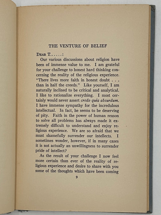 Signed - The Venture of Belief by Philip Marshall Brown - 1937