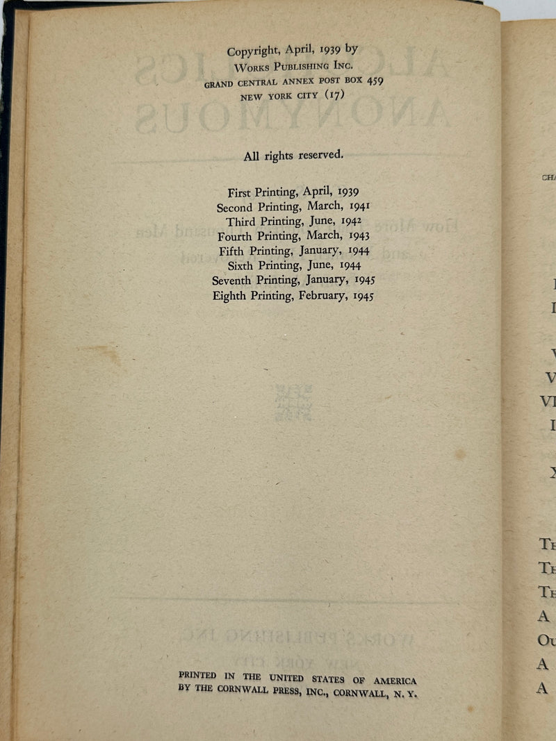 Alcoholics Anonymous First Edition 8th Printing from 1945 - RDJ Recovery Collectibles