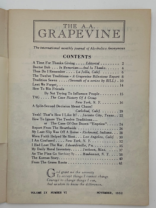 AA Grapevine from November 1952 - Tradition Seven