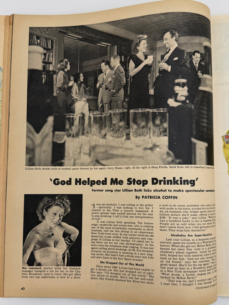 LOOK Magazine — June 10, 1947  Featuring “God Helped Me Stop Drinking: The Touching Story of Lillian Roth” by Patricia Coffin