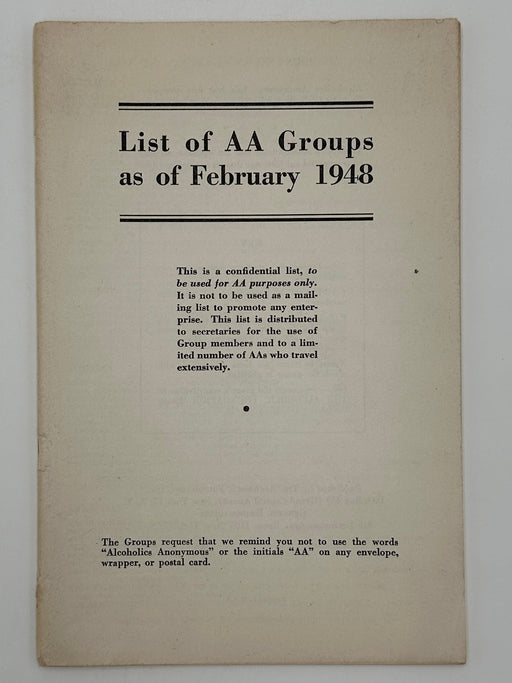 List of AA Groups as of February 1948 Booklet West Coast Collection