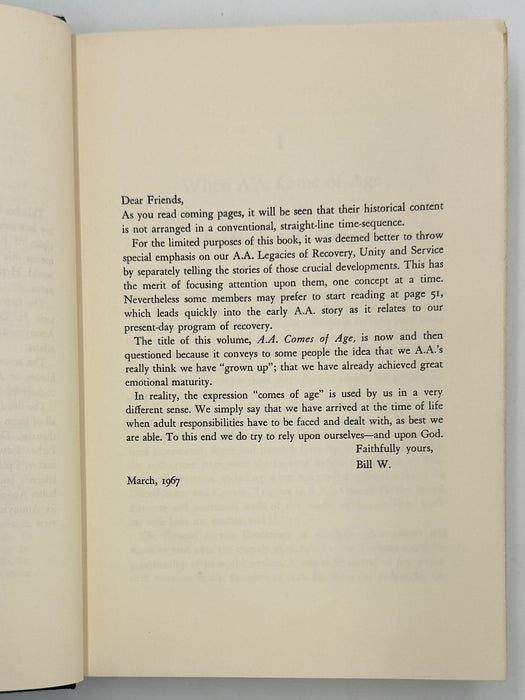 Alcoholics Anonymous Comes Of Age - Second Printing from 1967 - ODJ