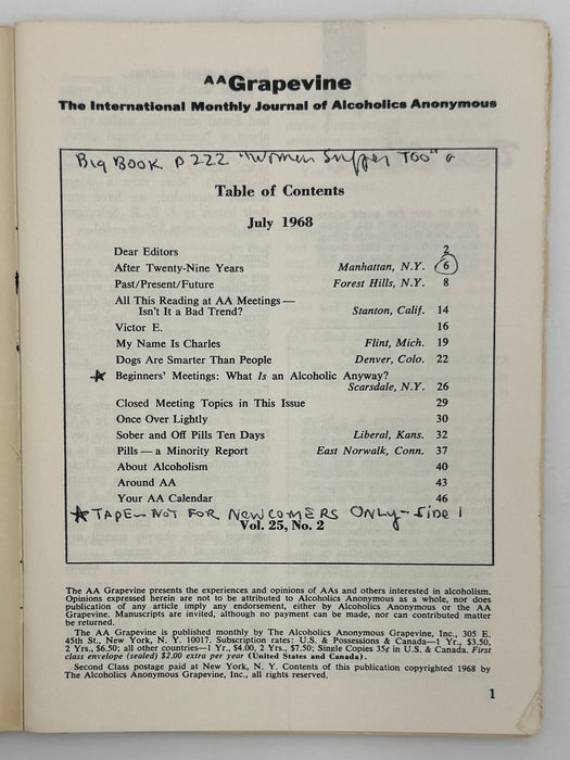 AA Grapevine - Past/Present/Future - July 1968
