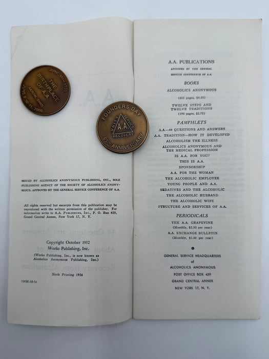 A.A. 44 Questions and Answers - Pamphlet - Sixth Printing from 1956