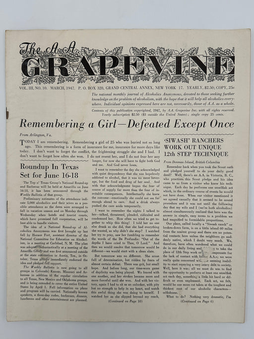 The A.A. GRAPEVINE from March 1947 Recovery Collectibles