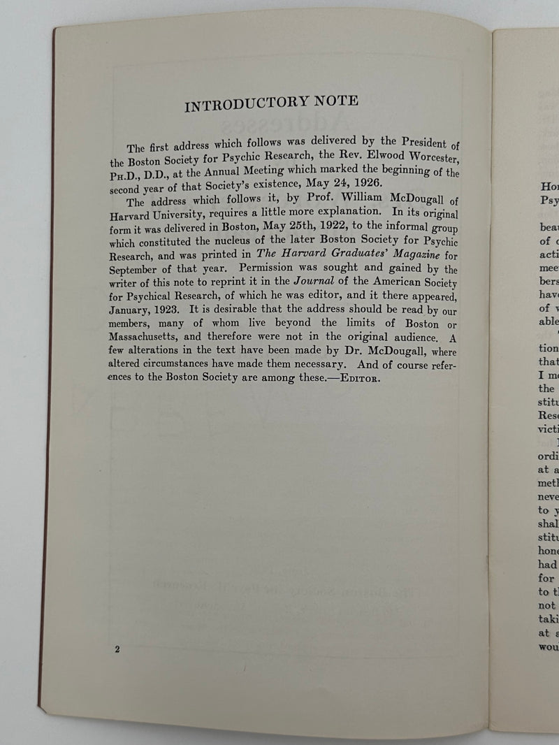 Addresses by Drs. Worcester and McDougall - 1926