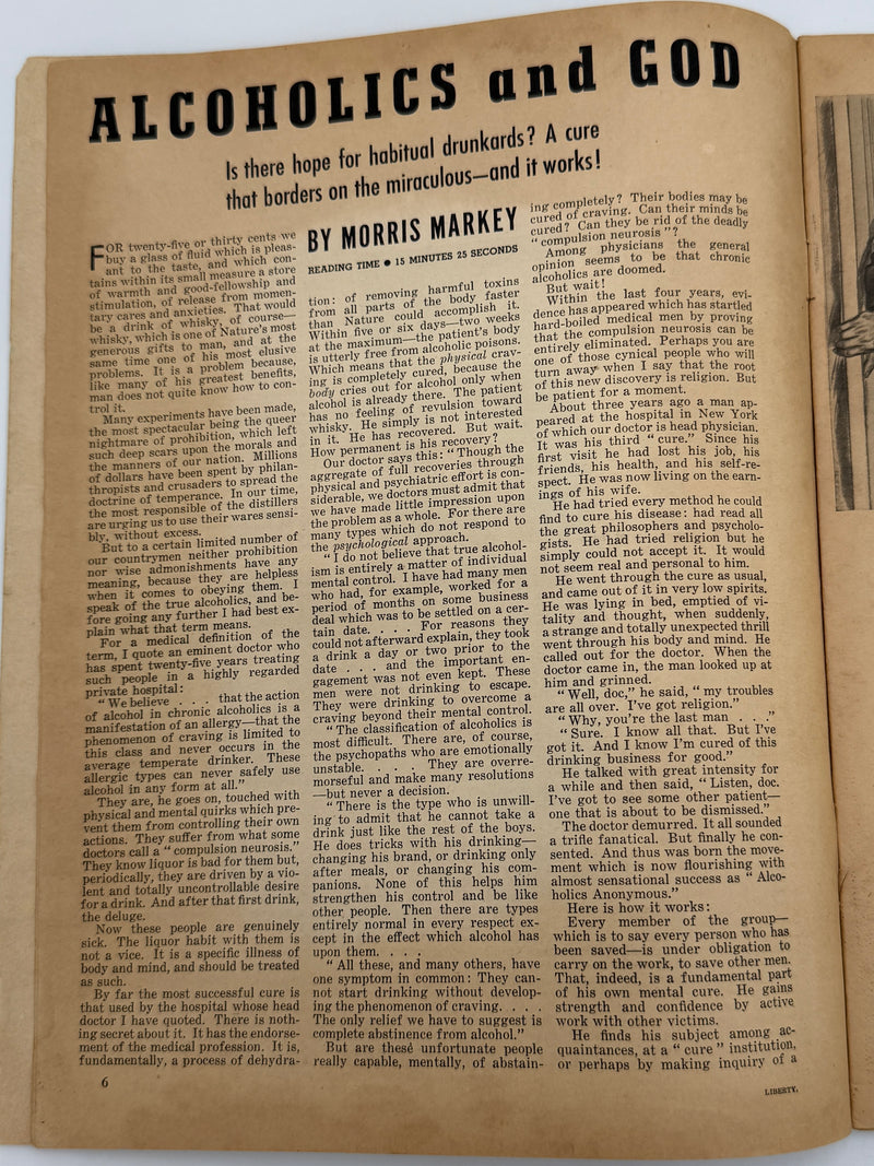 Liberty Magazine from September 1939 - Alcoholics and God article by Morris Markey