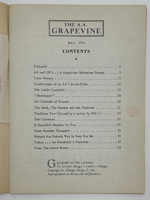 AA Grapevine from May 1952 - Tradition Two by Bill