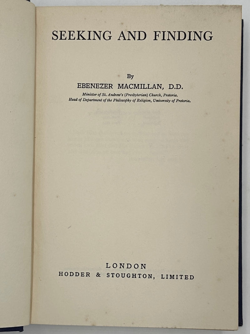 Seeking and Finding by Ebenezer Macmillan - June 1933 Recovery Collectibles