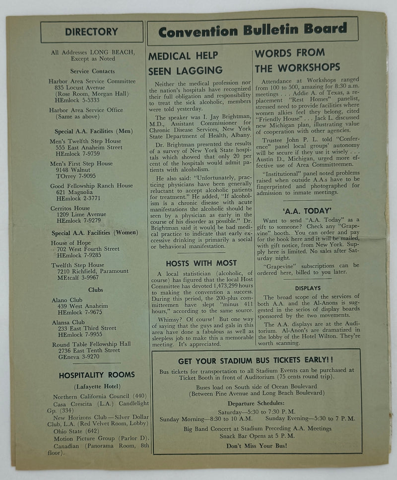 Set of Twenty-Fifth Anniversary A.A. Convention Daily Bulletins - 1960 in Long Beach, CA