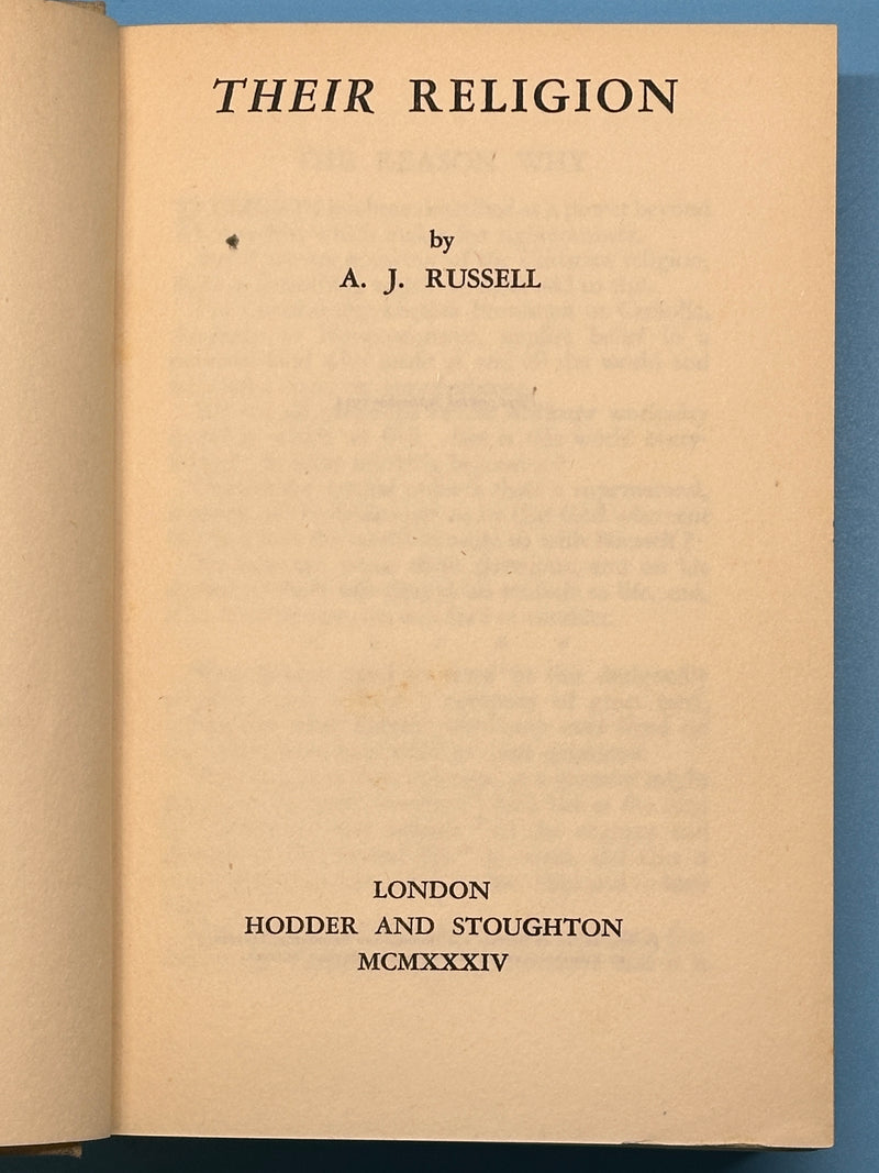 Their Religion by A.J. Russell - First Printing from 1934 Recovery Collectibles