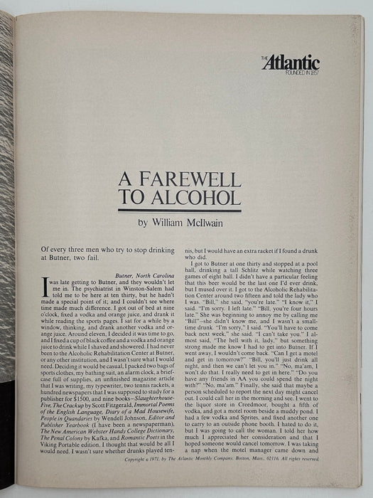 The Atlantic Monthly from January 1972 - A Farewell to Alcohol