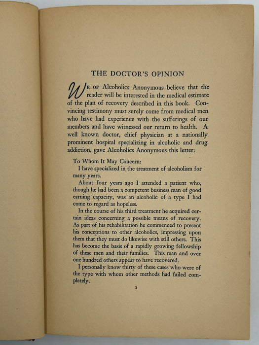 Alcoholics Anonymous — First Edition, First Printing (1939) | Reproduction Dust Jacket