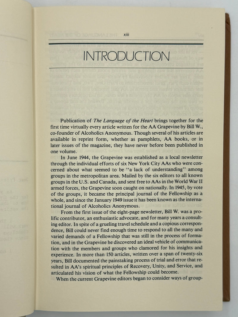 The Language of the Heart: Bill W.’s Grapevine Writings - First printing from 1988 - ODJ