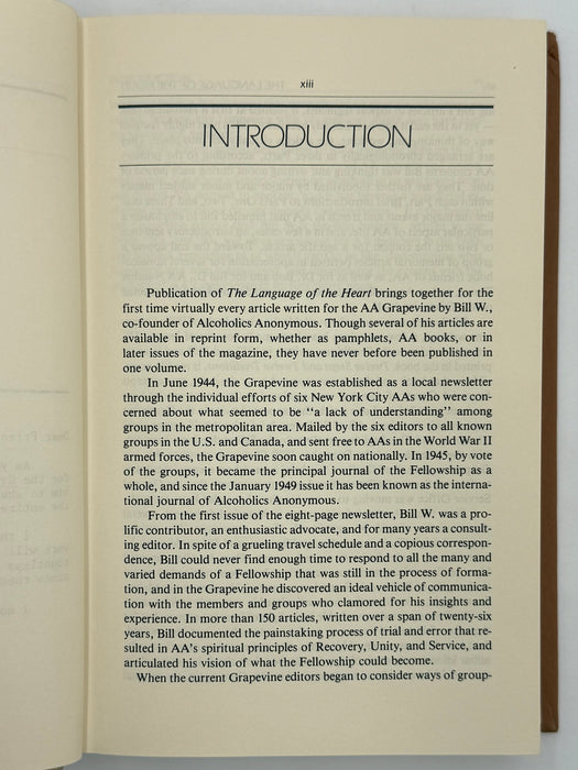 The Language of the Heart: Bill W.’s Grapevine Writings - First printing from 1988 - ODJ