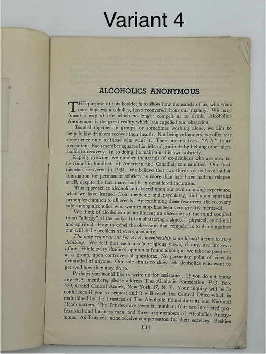 Alcoholics Anonymous 1943–1944 Early Pamphlet — Complete Set of Six Variants