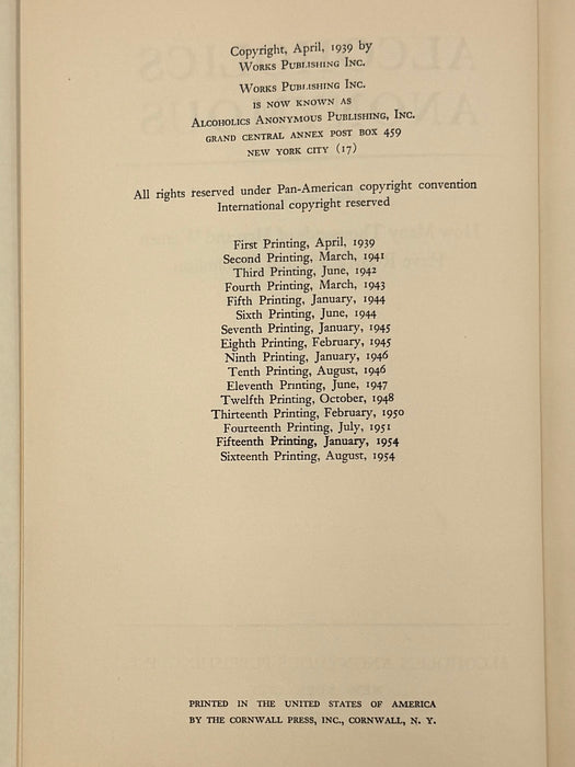 Alcoholics Anonymous First Edition 16th Printing from 1954 with ODJ
