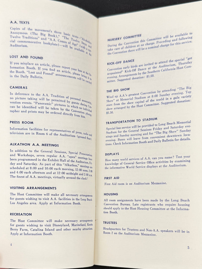 Program — 25th Anniversary International Convention of Alcoholics Anonymous  Long Beach, California · July 1–3, 1960