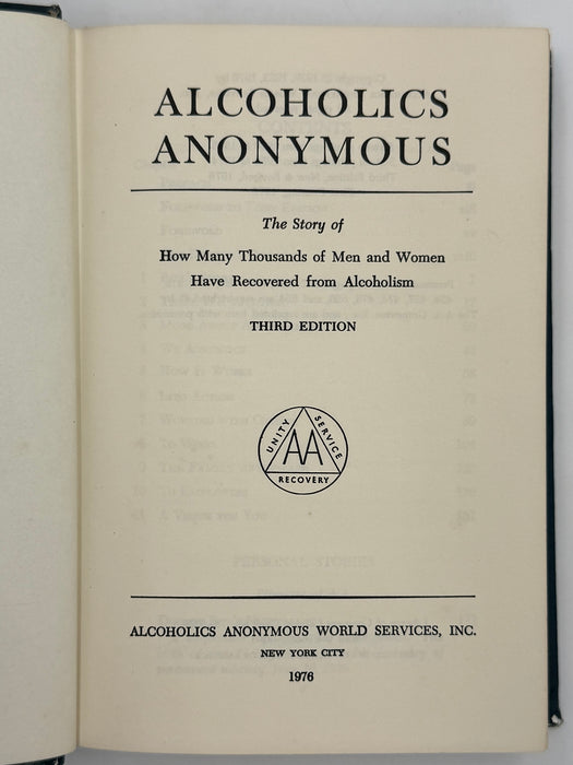 1976 Alcoholics Anonymous Big Book – Third Edition, First Printing – (ODJ)
