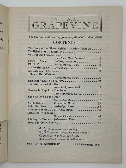 AA Grapevine - September 1952 - Tradition Five