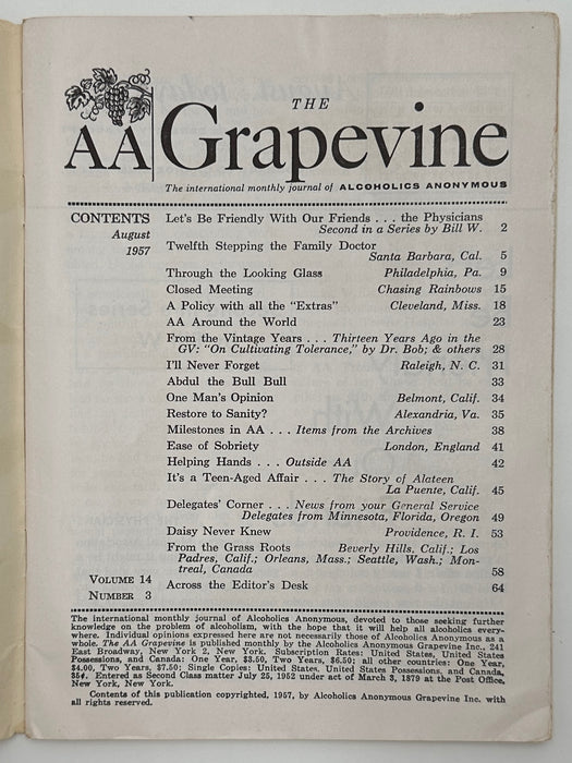 AA Grapevine from August 1957