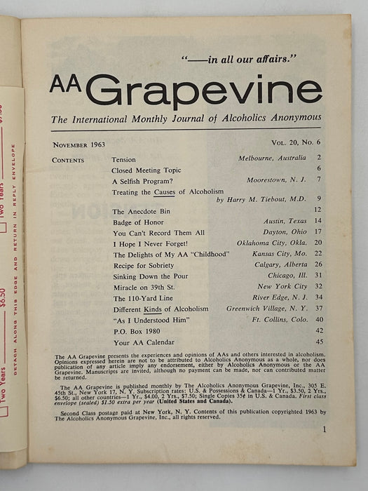 AA Grapevine from November 1963 - Gratitude Month