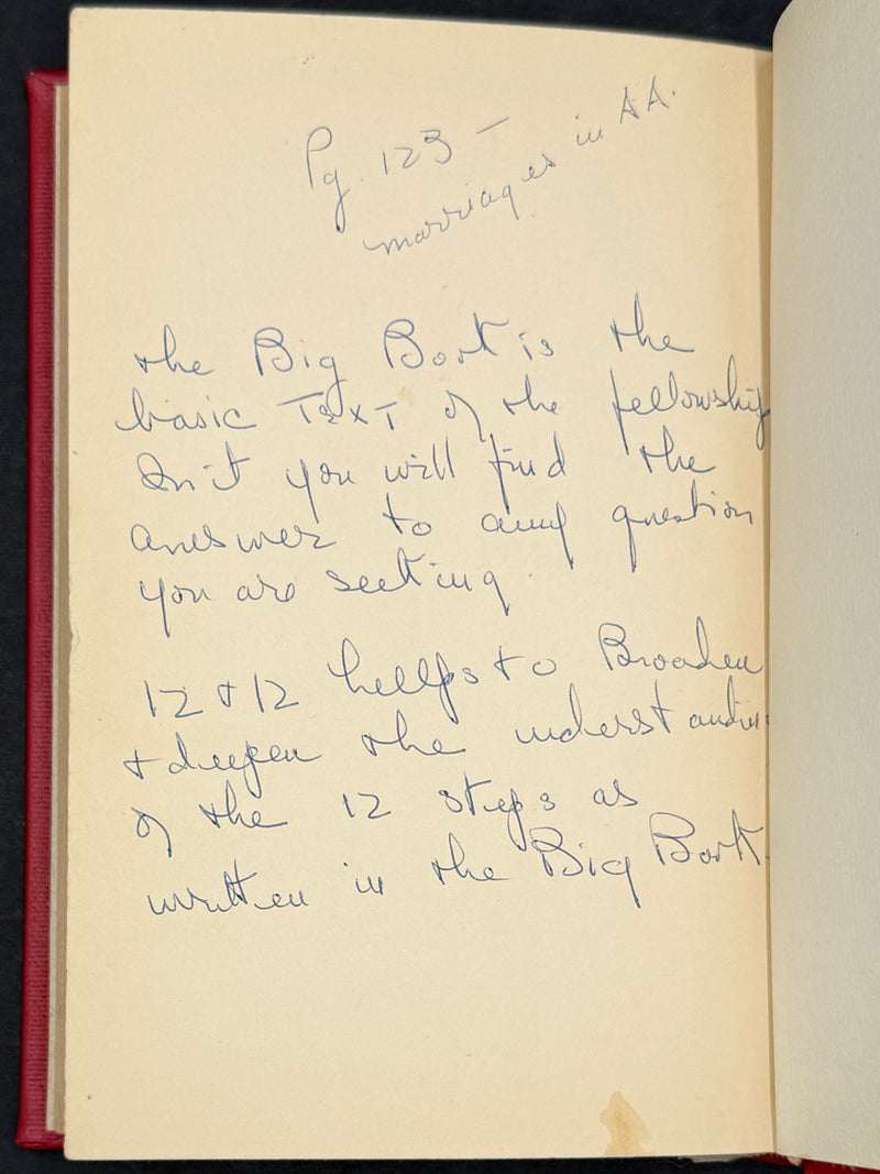 Twelve Steps and Twelve Traditions — First Edition, First Printing (1953) — Inscribed by Bill W. — Custom Bound