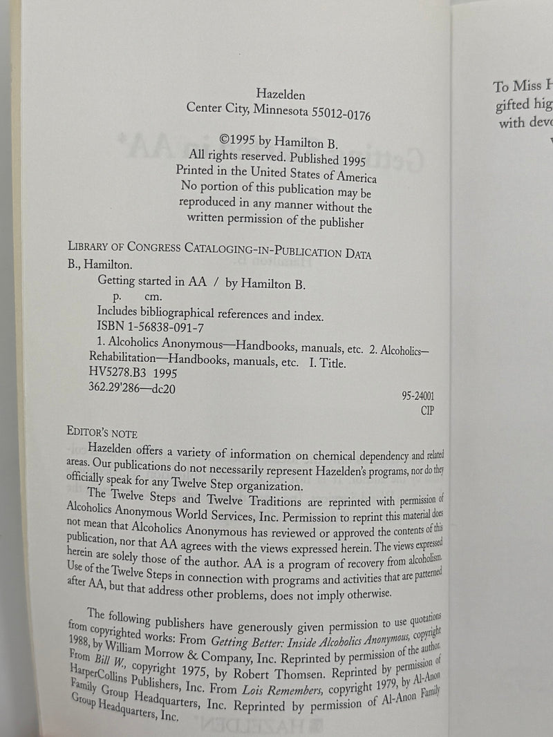 Getting Started In AA by Hamilton B. - 1995